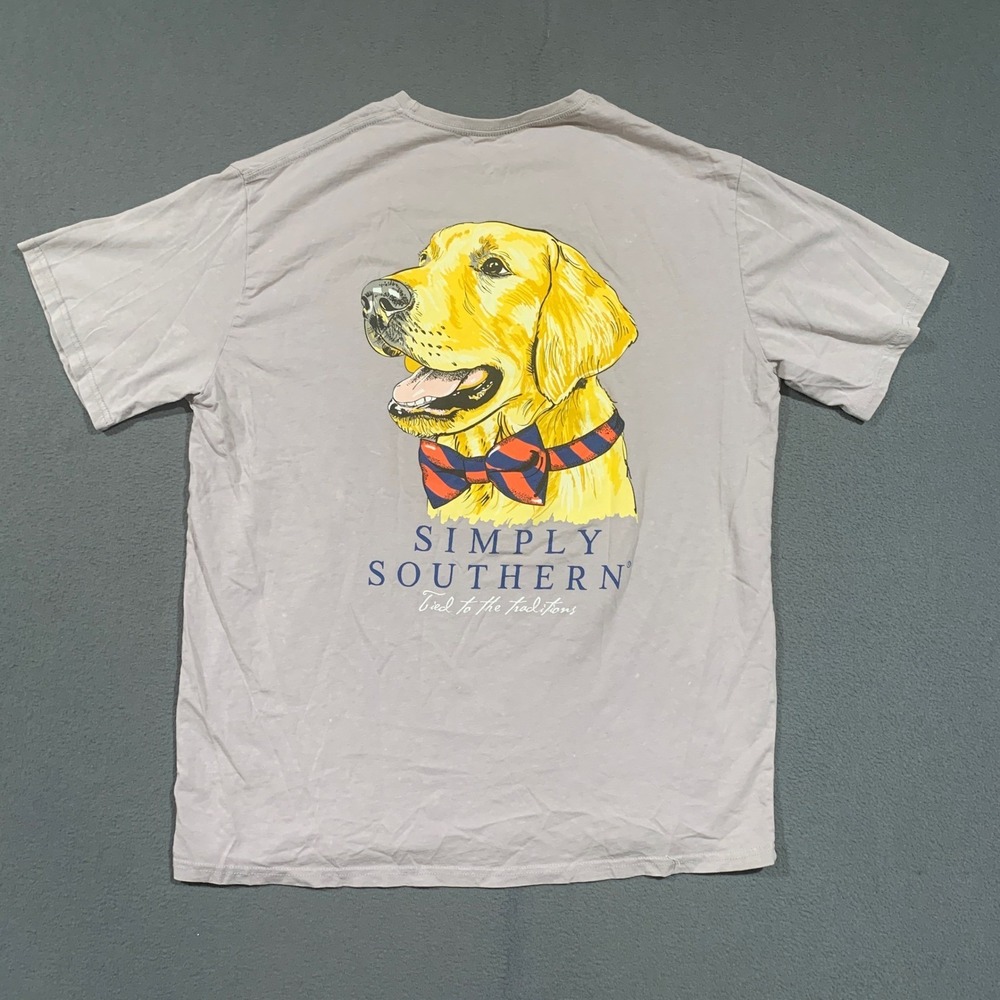 Simply‎ Southern Mens Gray Golden Retriever Dog Bow Tie Graphic T-Shirt Large